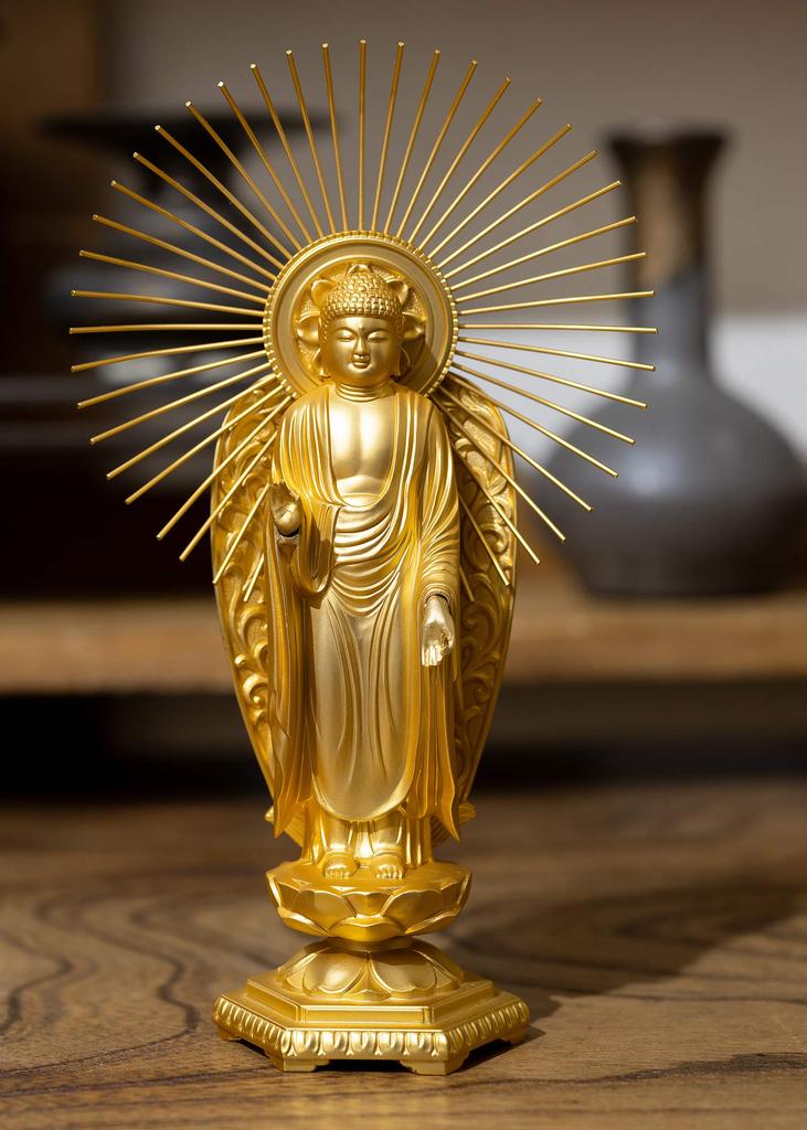 Amitabha Buddha gold Shuun Shinshu Honganji Takaoka bronzeware Buddha statue, 15.7cm (24k plated), sculptor Makita, model "Jodo (West)", (Amitabha