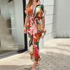 European & American Women's Fashion Print High Waist Short Sleeve Shirt Dress