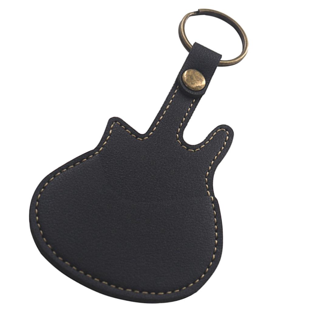 Guitar Picks Holder Case with 3 Picks, PU Leather Picks Bag and Picks Carrying Case with Keyring for Guitar Bass Ukulele