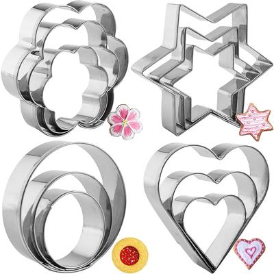 12Pcs Mini Cookie Cutters Set Stainless Steel Biscuit Mold Heart Star Round Flower Biscuit Cutters Kit Cookie Mold Baking Tools