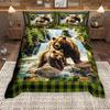 Homewish Rustic Farmhouse Lodge Cabin Duvet Cover Set, Wild Bear Deer Quilt Cover Set, Woodland Animal Bedding Set