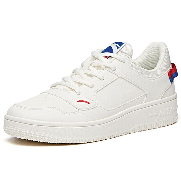 Anta Synthetic Leather Casual Coverage Slip Resistant Low Top Skateboard Shoes Men's White Blue Red 912018022-1