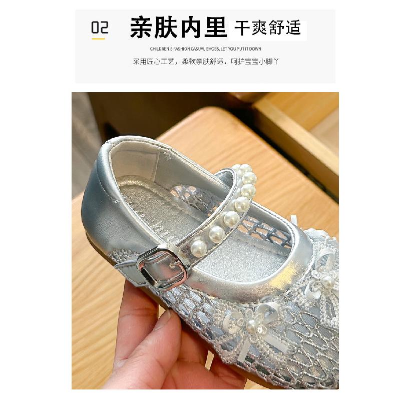 Girls' Solid Color Mesh Sandals2026New Spring and Summer Pearl Flower Bow Princess Shoes for Performances