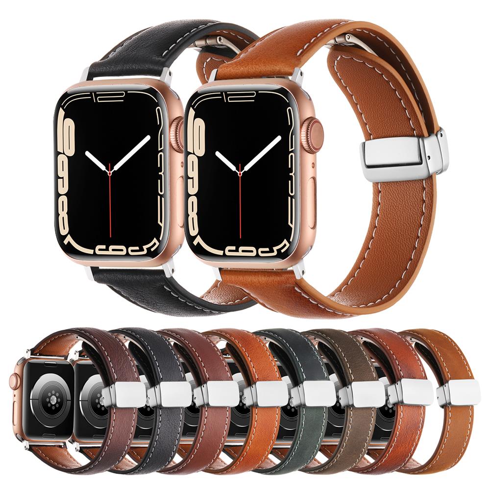 Crazy Horse Magnetic Buckle Women's Genuine Leather Watch Strap,For Apple Watch 42mm 44mm 45mm 49mm iWatch S10 46mm