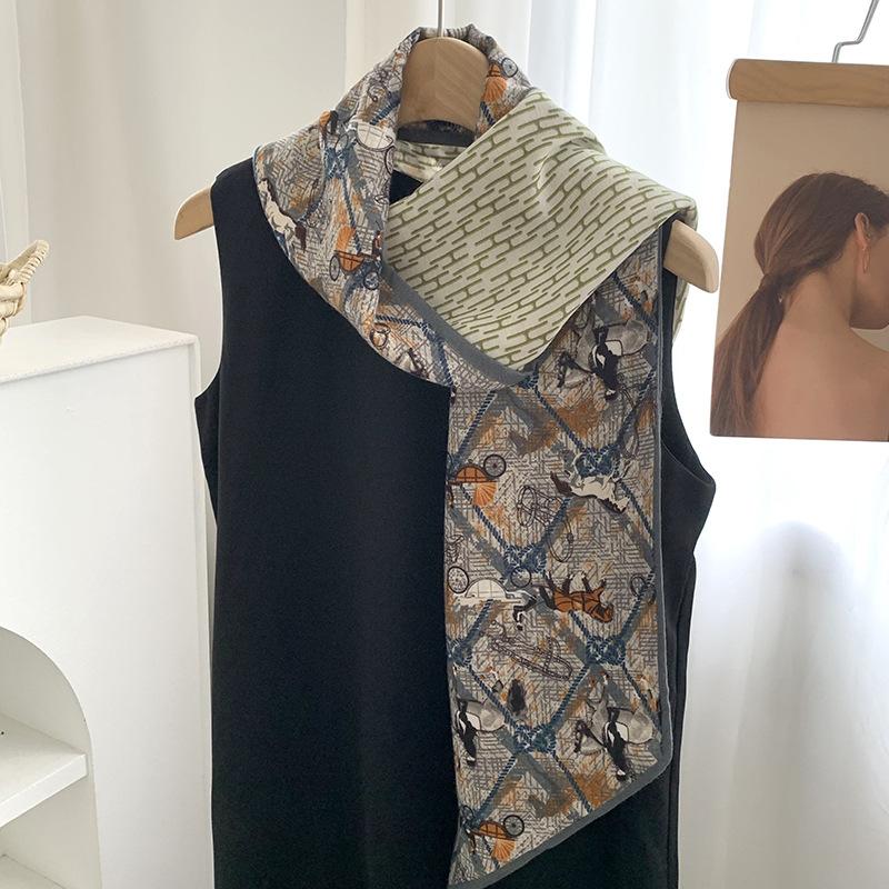 Silk scarf long strip high-end new cashew flower versatile temperament scarf with shirt silk scarf streamer belt