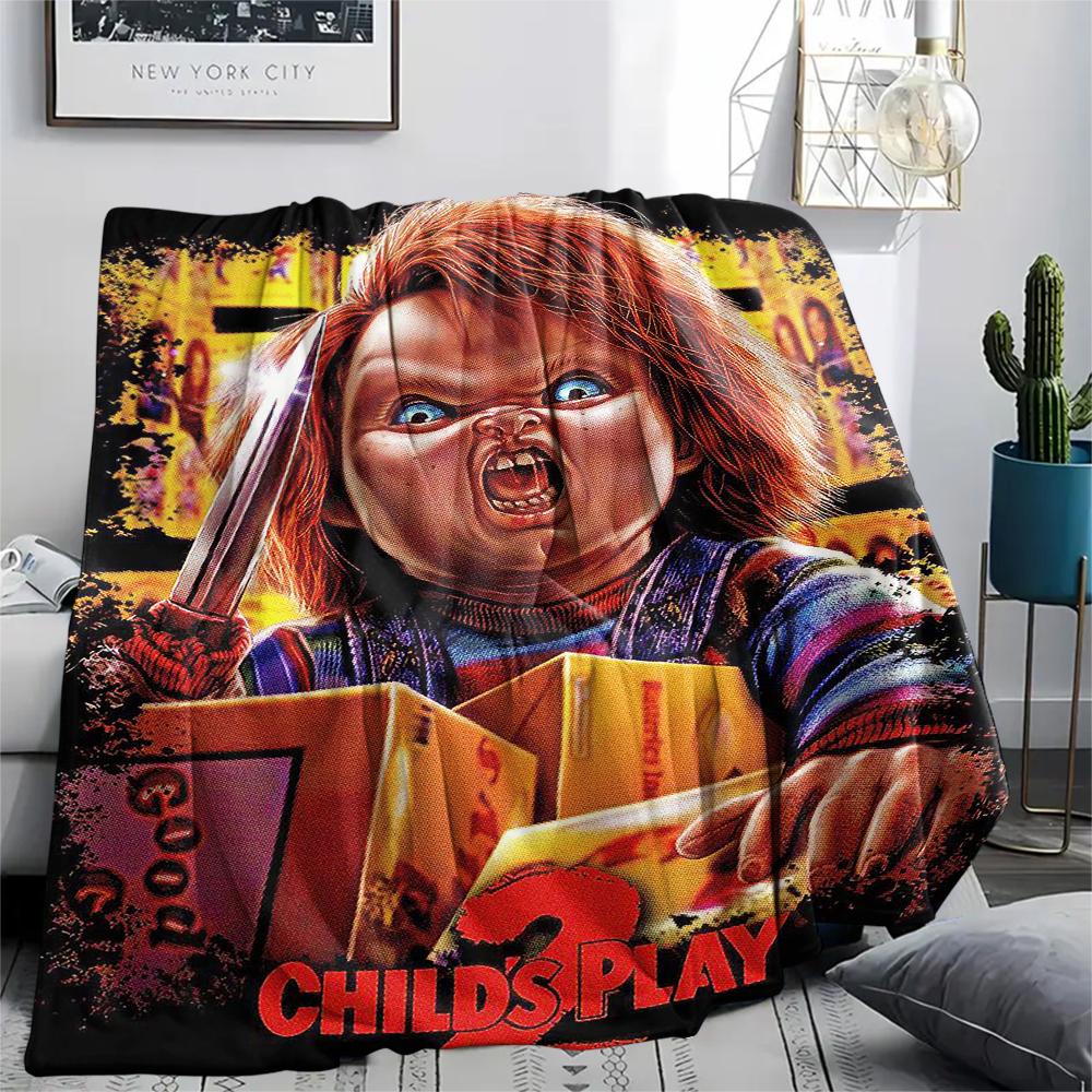 1PC Chucky Print Flannel Blanket, High quality All Seasons, Home Decor, Warmth and Comfort, Perfect for Christmas Gifts