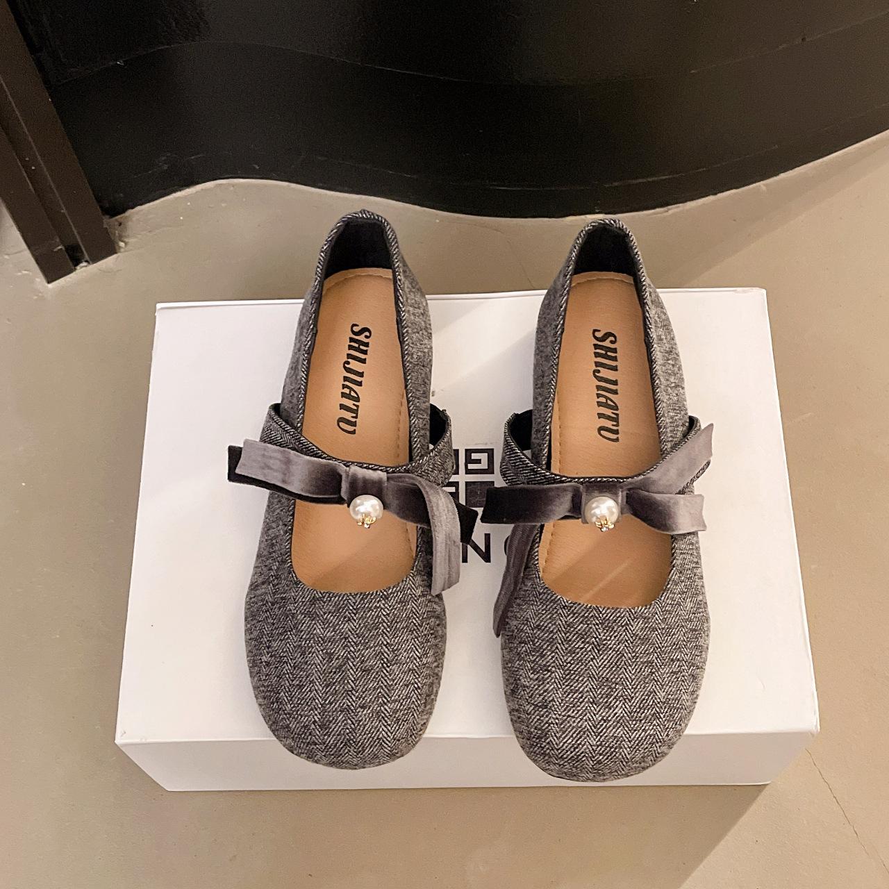 

Spring fashion with skirt Mary Jane shoes suede gentle pearl inner heightening French bow single shoes women s shoes 35 темно-сірий
