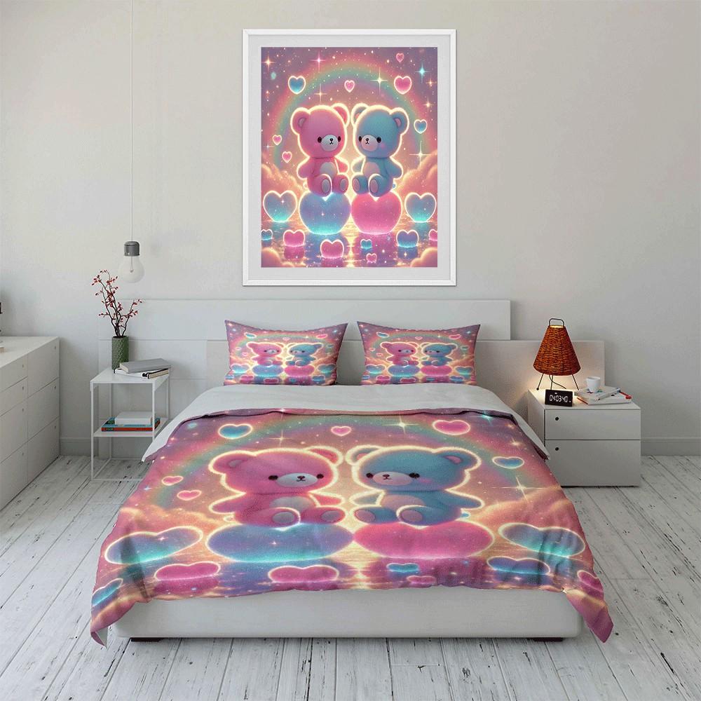 Romantic Teddy Bear Gift Set Exquisite Three-piece Bedding Set Gift for Kids and Adults