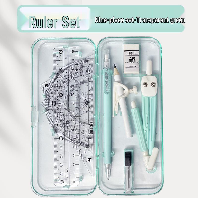 9-Piece Geometry Set for School: Compass, Protractor, Ruler, Square, and More