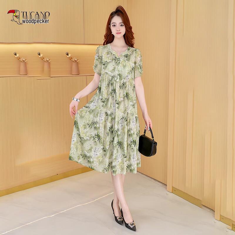 Woodpecker Women s Green Floral Print Midi Dress L