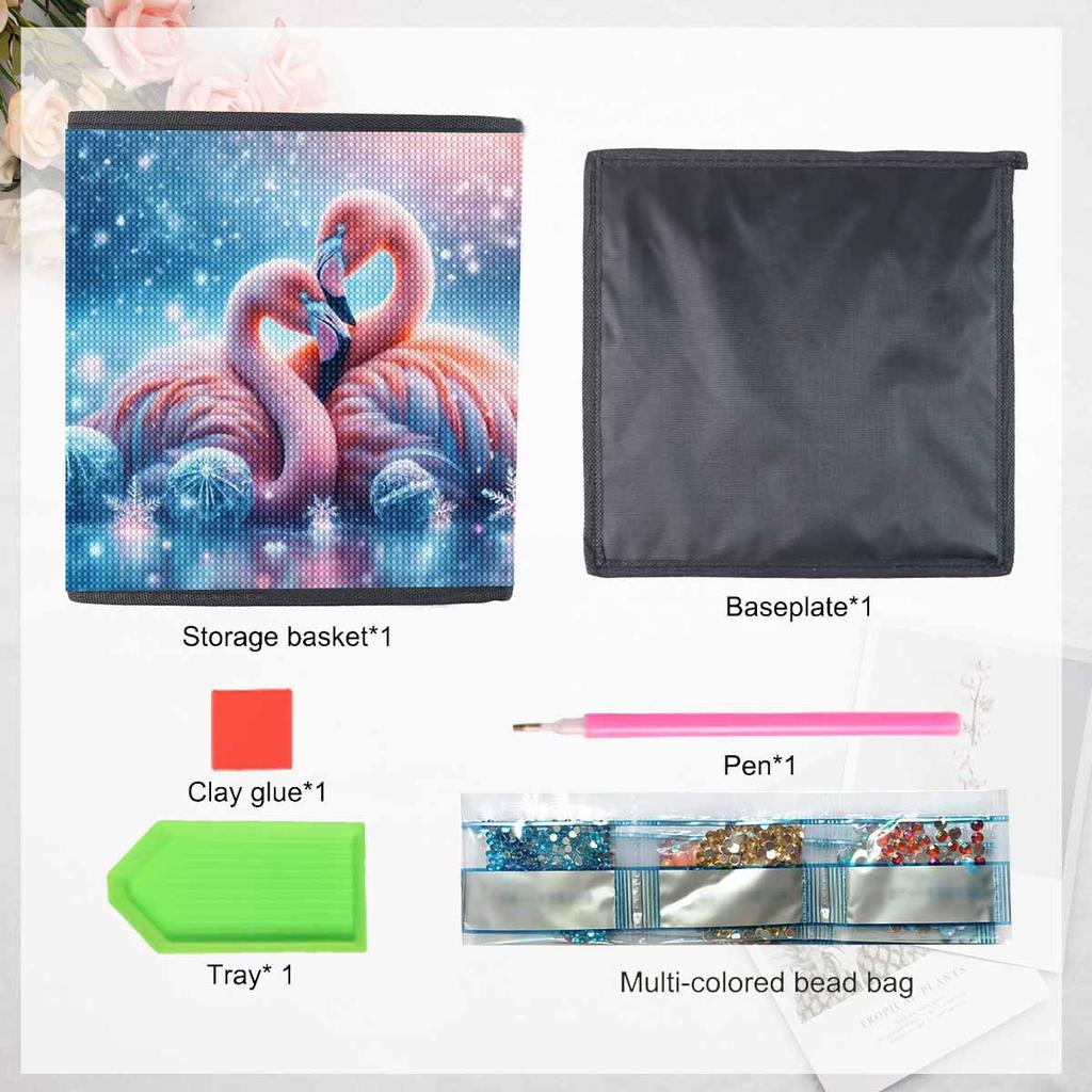 Flamingo im See 5D Diamantmalerei Aufbewahrungskorb Vollrundbohrer Mosaik Diamantstickerei Kreuzstich-Sets Heimdekoration Heimdekoration