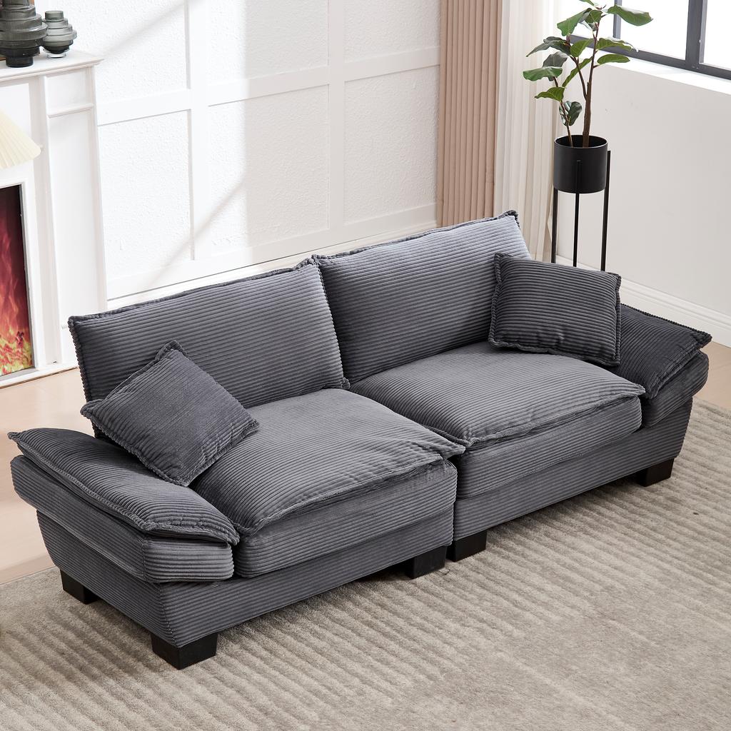 A modern, simple double sofa with a feather bed, for which one cushion is enough, is cozy, but spacious in living room/bedroom/office, Dark Grey