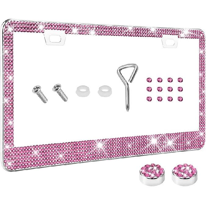 Bling License Plate Frame for Women, License Plate Cover, Sparkly License Plate Frames, Stainless Steel Car Accessories with Diamond Sparkle Glitter