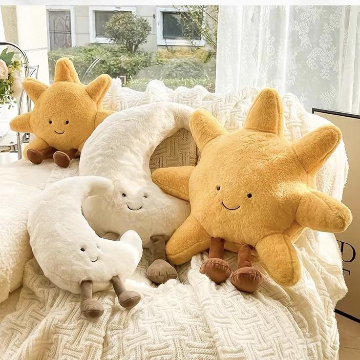 Deer Ins Moon And Sun Plush Doll Stuffed Cartoon Cuddly Kawaii Sky Pillow With Legs Sitting Decor Pillow For Bedroom Sofa Chair