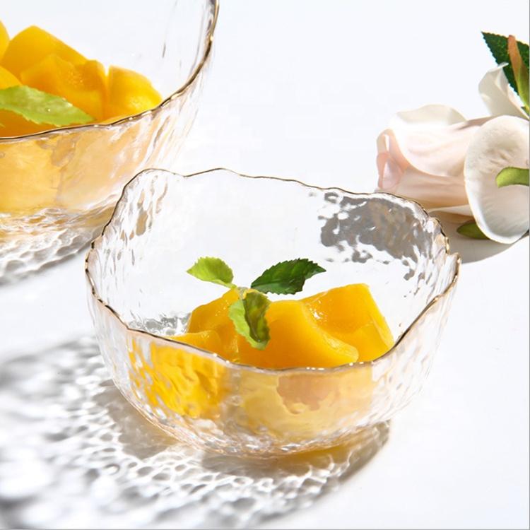 Professional  Preservation High Hammer Eye Grain Salad Glass Bowl with High Quality Gold Rim Bowl