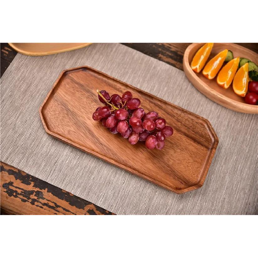 Natural Acacia Wood Serving Trays Octagonal & Rectangular Wooden Platters for Food, Coffee, Dessert, Decor, Kitchen Organizer