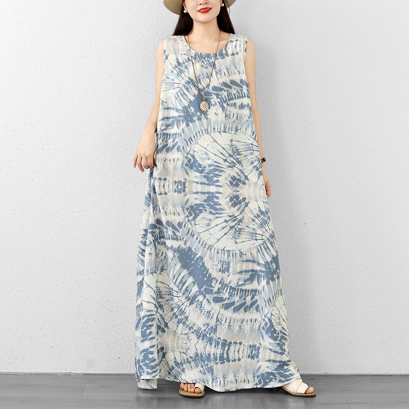 Sleeveless Plus size Cotton vintage Floral new in dresses for women casual loose maxi long summer dress
