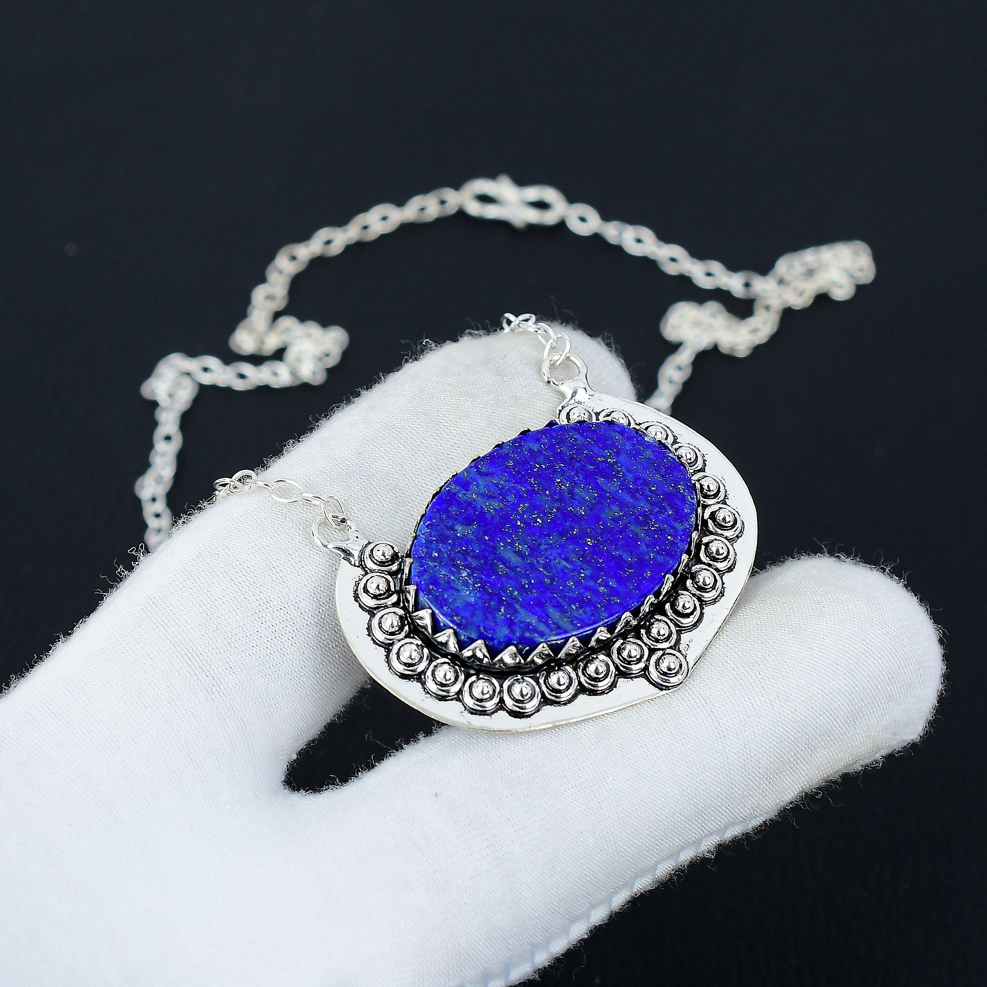 

Ожерелье ручной работы из стерлингового серебра 925 пробы с драгоценным камнем лазурит 20 дюймов