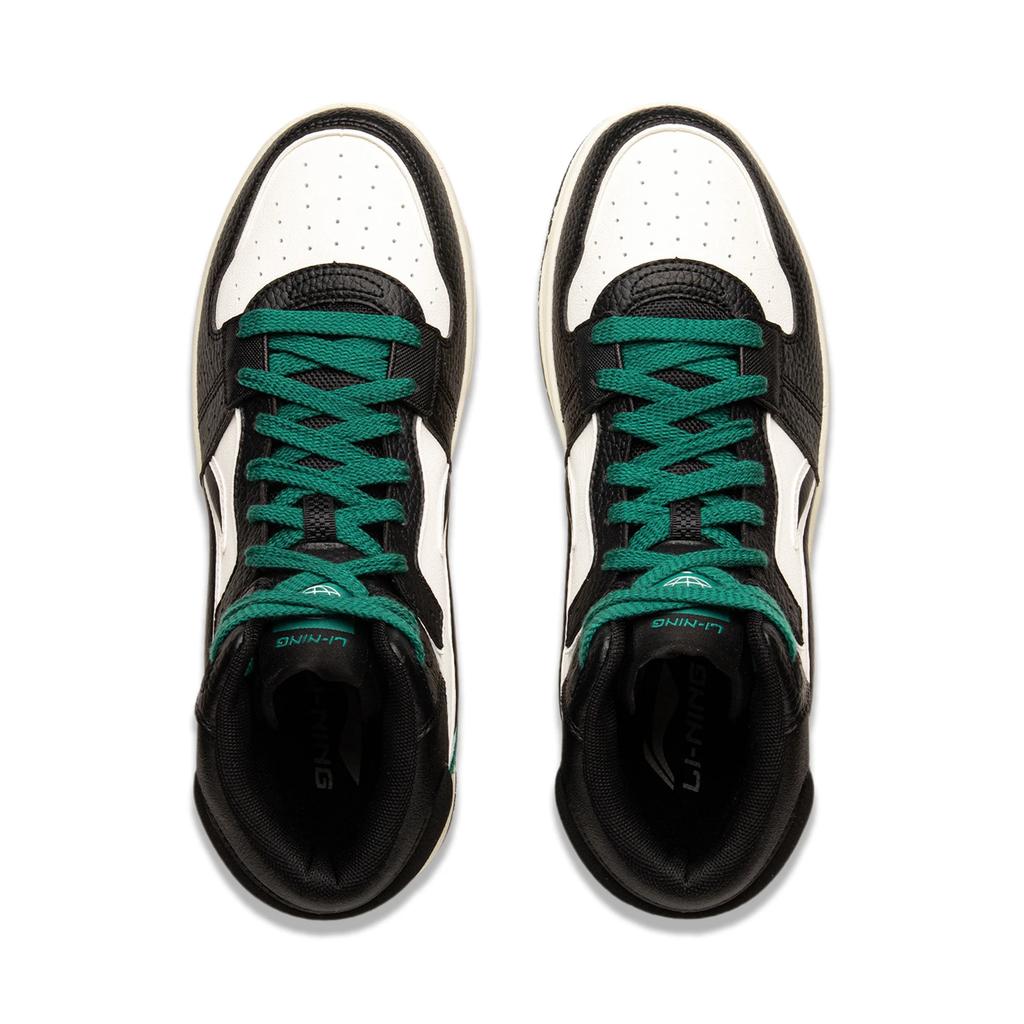 Li Ning Tianji Soft HI Slip Resistant Abrasion Resistant Mid top Skateboard Shoes Men's White Black Green AGCU367-2