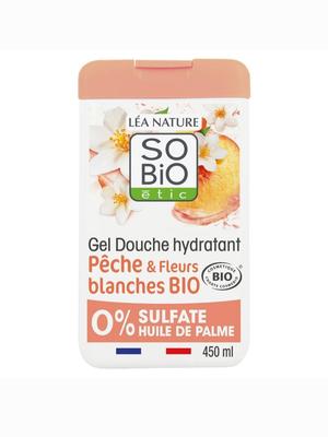 Feuchtigkeitsspendendes Duschgel mit Bio-Pfirsich und weißen Blüten die 450ml Flasche (Packung mit 6 Stück)