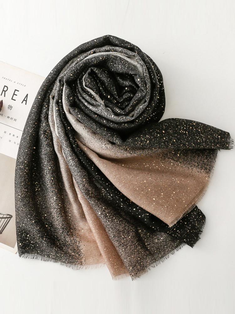 Elegant Luxury Women Silk Scarf Color Spliced Bright Silk Wrap Shawl Sunscreen Bandana Hijab Scarve Pareo Headscarf Sparkly Gold