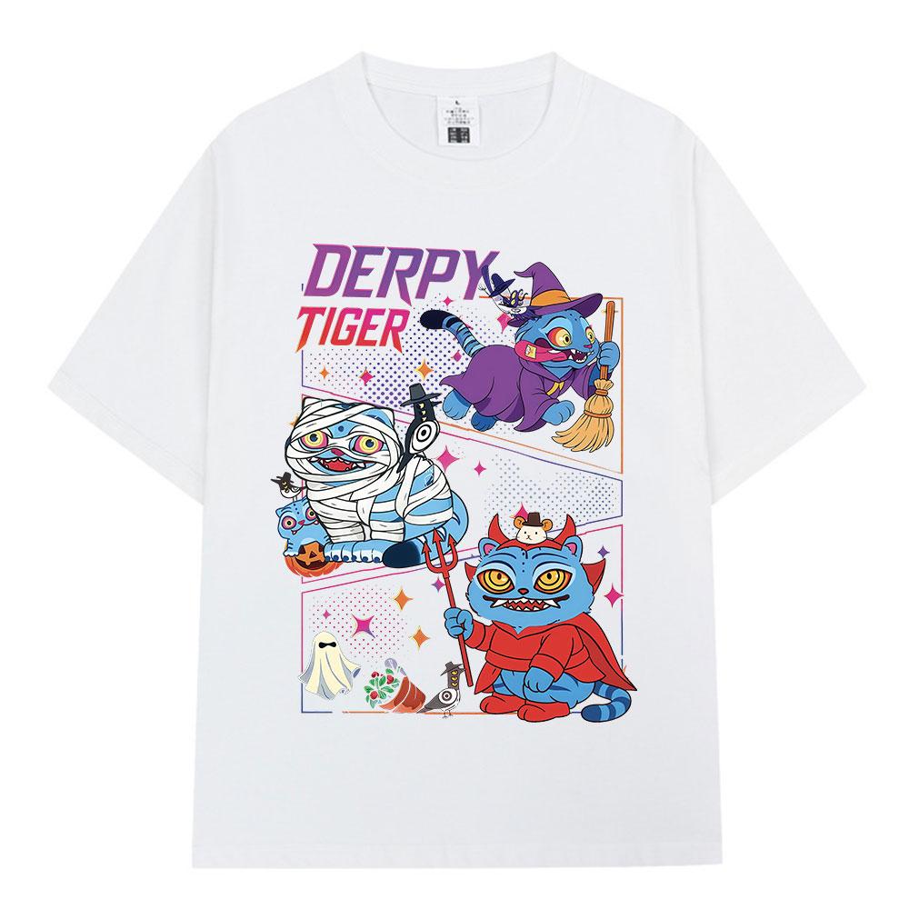 KPop Demon Hunters Derpy Tiger Halloween Merch T Shirts Fashion Vintage T-shirts Women Clothing Cotton Popular Unisex T-shirts