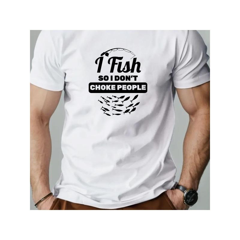 

Men s T-shirt, Sporty and Fun Fishing Print Top, Casual Breathable Short-Sleeve Pullover S белый