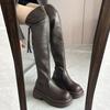 Queen Fan Brown British Style Over Knee Platform Boots Women's Summer 2025 New Versatile Height Increasing and Skinny Boots