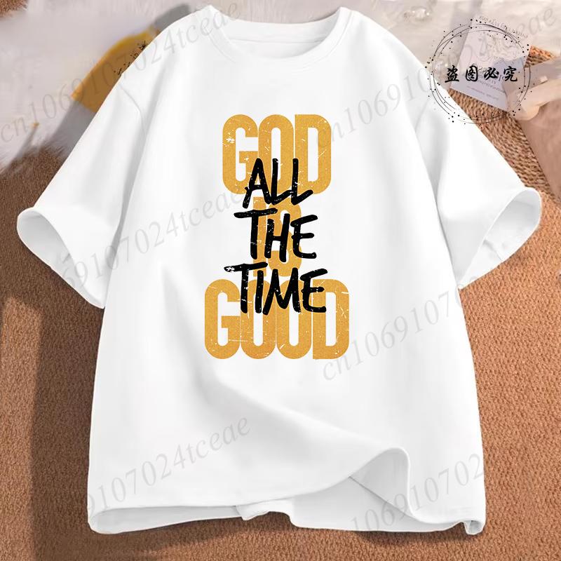 Unisex Casual Summer TShirts Cross God Is Good All The Time Graphic Printed Short Sleeve TShirt Christian Jesus Quote Tees Tops