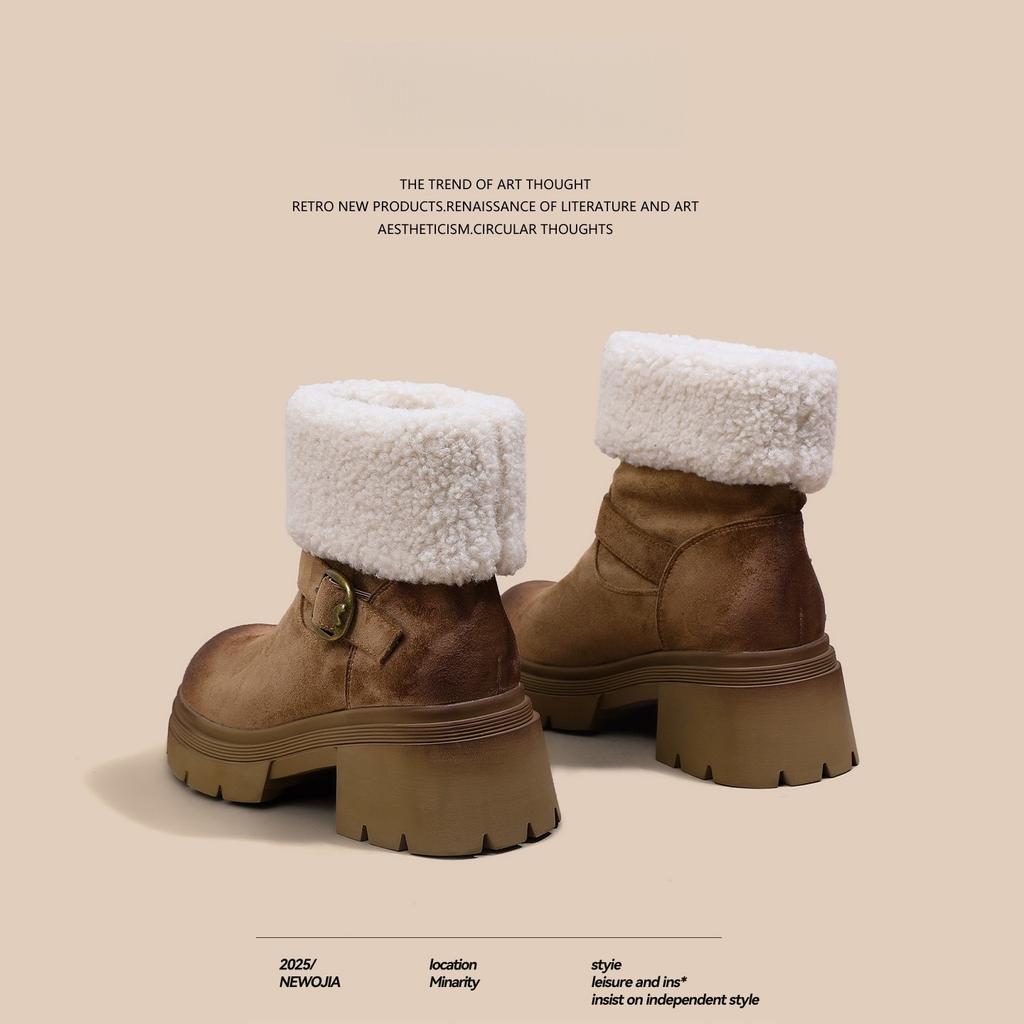 Women's Large Size Soft Sole Heightening Winter Warm Fur One Anti-slip Snow Boots Padded Lined Ankle Boots Outdoor Sports Cotton Boots