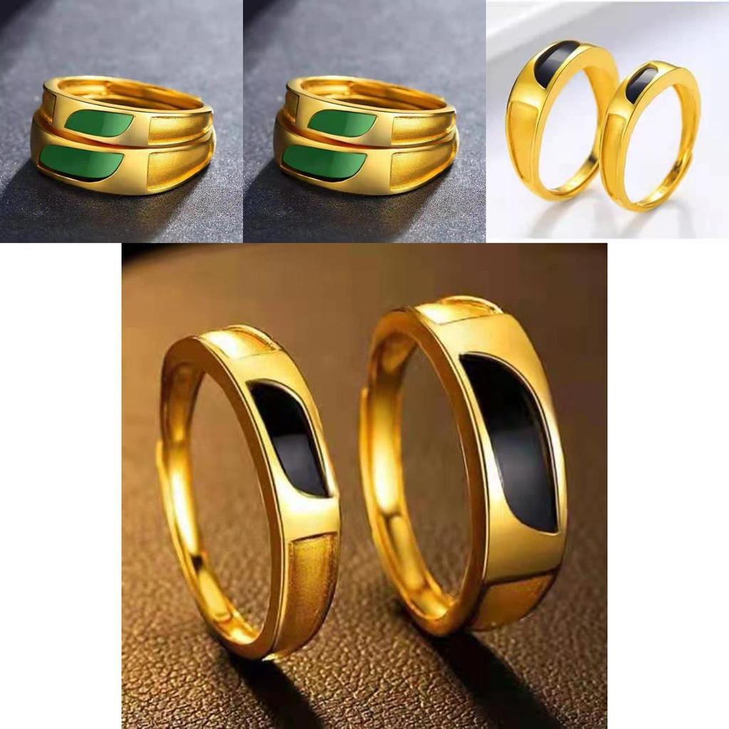 Elegant Geometric Design Brass Gold Plated Agate Ring Couple Fashion Jewelry