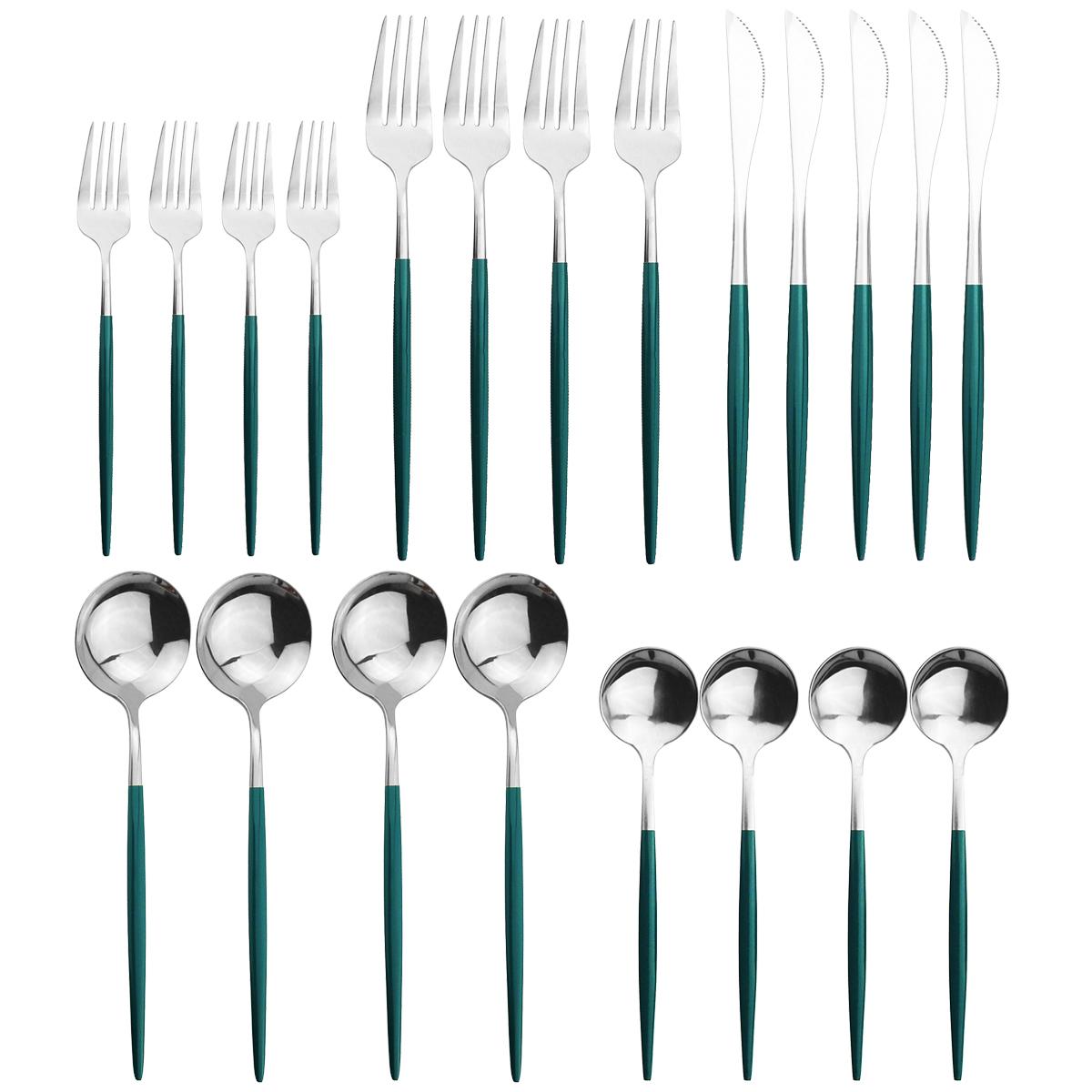 

Серебро, 20 шт., набор столовой посуды, нержавеющая сталь 18/10, набор столовых приборов, черное золото, набор ножей, вилок, столовые приборы, посуда зелёный/серебряный