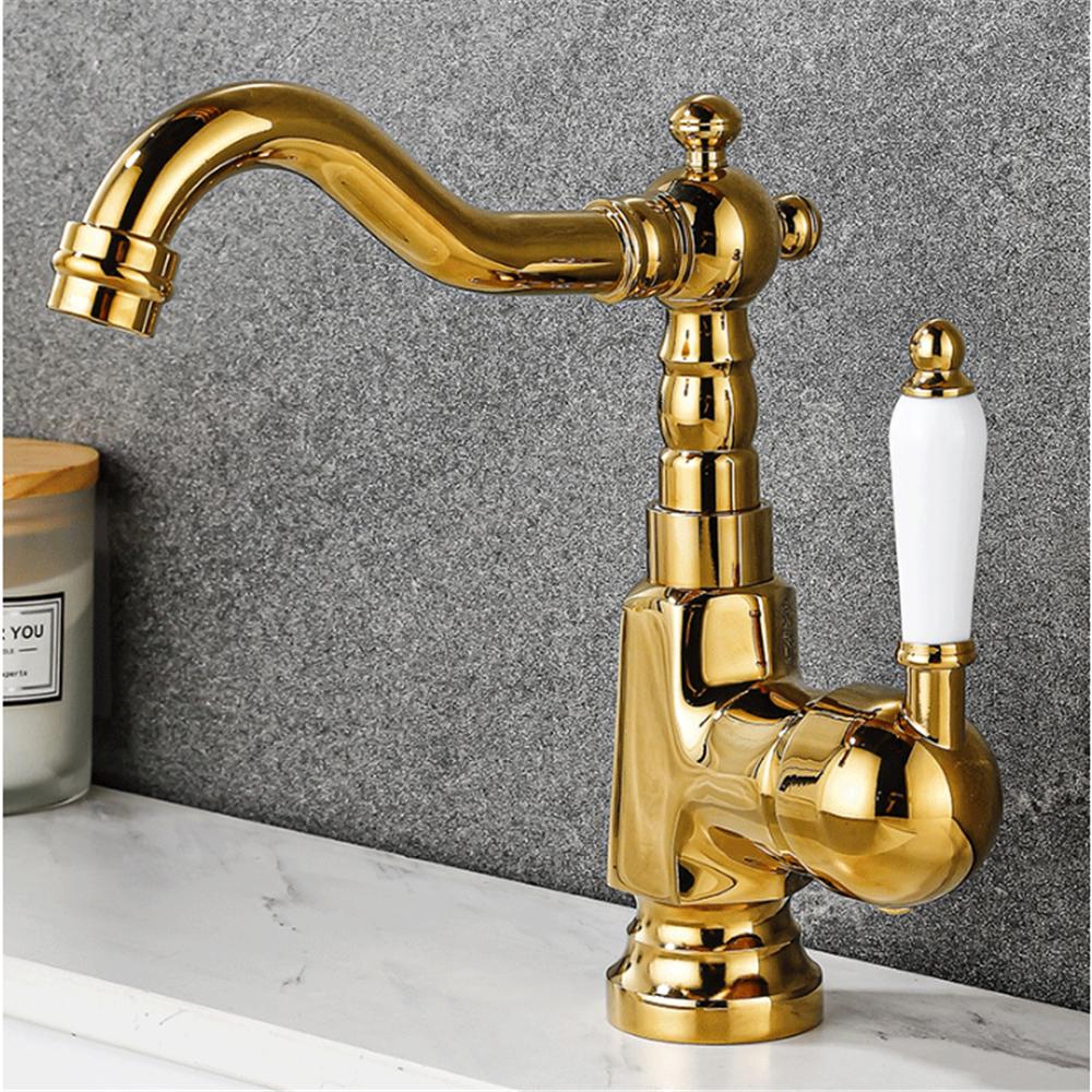 Tuqiu Gold Tall Torneiras Bathroom Faucet Basin Faucet Sink Faucet Antique Lavotory Faucet Basin Taps Hot Cold Mixer Tap Crane