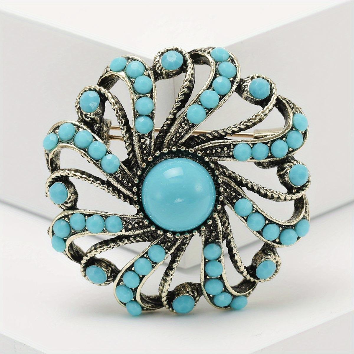 

Ретро личность горный хрусталь полый цветок турецкий синий брошь мода темперамент одежда аксессуары булавка синий