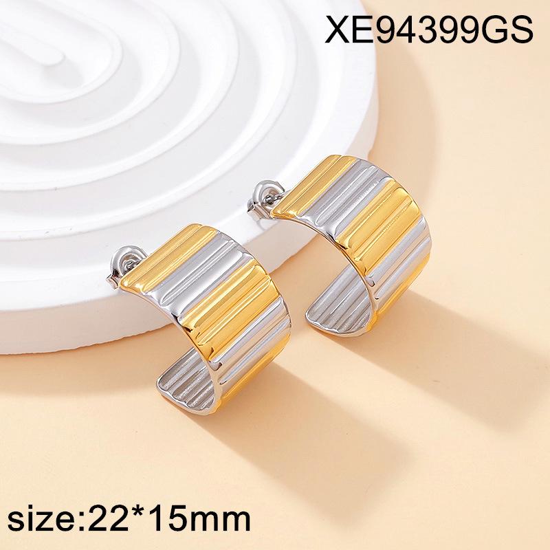 18K Gold Plated Titanium Steel Geometric Studs & Hoops Earring Set for Women - European & American Style
