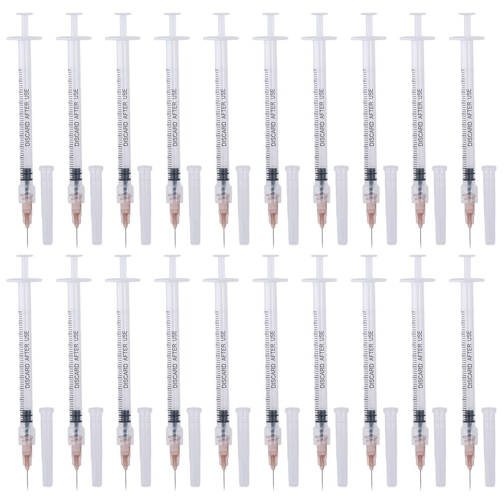 20Pack 1ml/cc Disposable Plastic Sterile Syringes with 25Ga Cap, for Scientific Labs, Industrial Adhesives, Individually Package