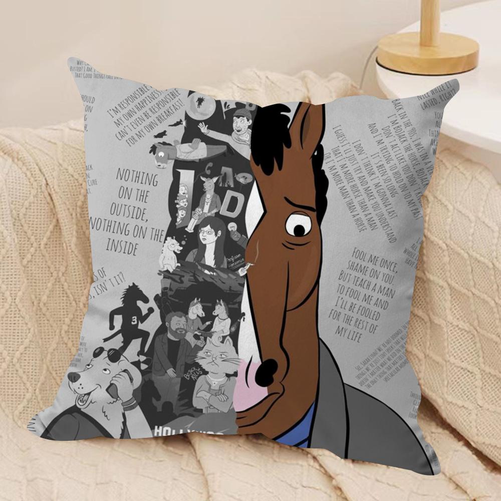 B-Bojack Horseman Cushion Cover Soft Plush Fabric Double-Sided Printed Sofa Cushion Cover For All Seasons Home Decor Gift