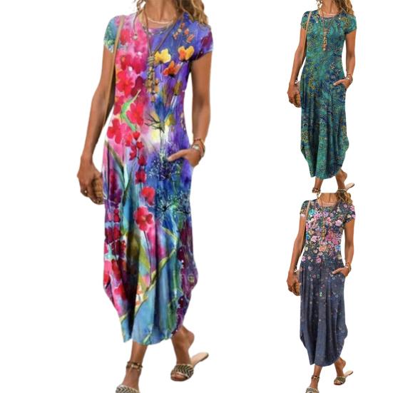 Damen-Damenkleid, unregelmäßiger Saum, weiches Sommerkleid, Damen-Rundhalsausschnitt, schmales Kleid zum Ausgehen