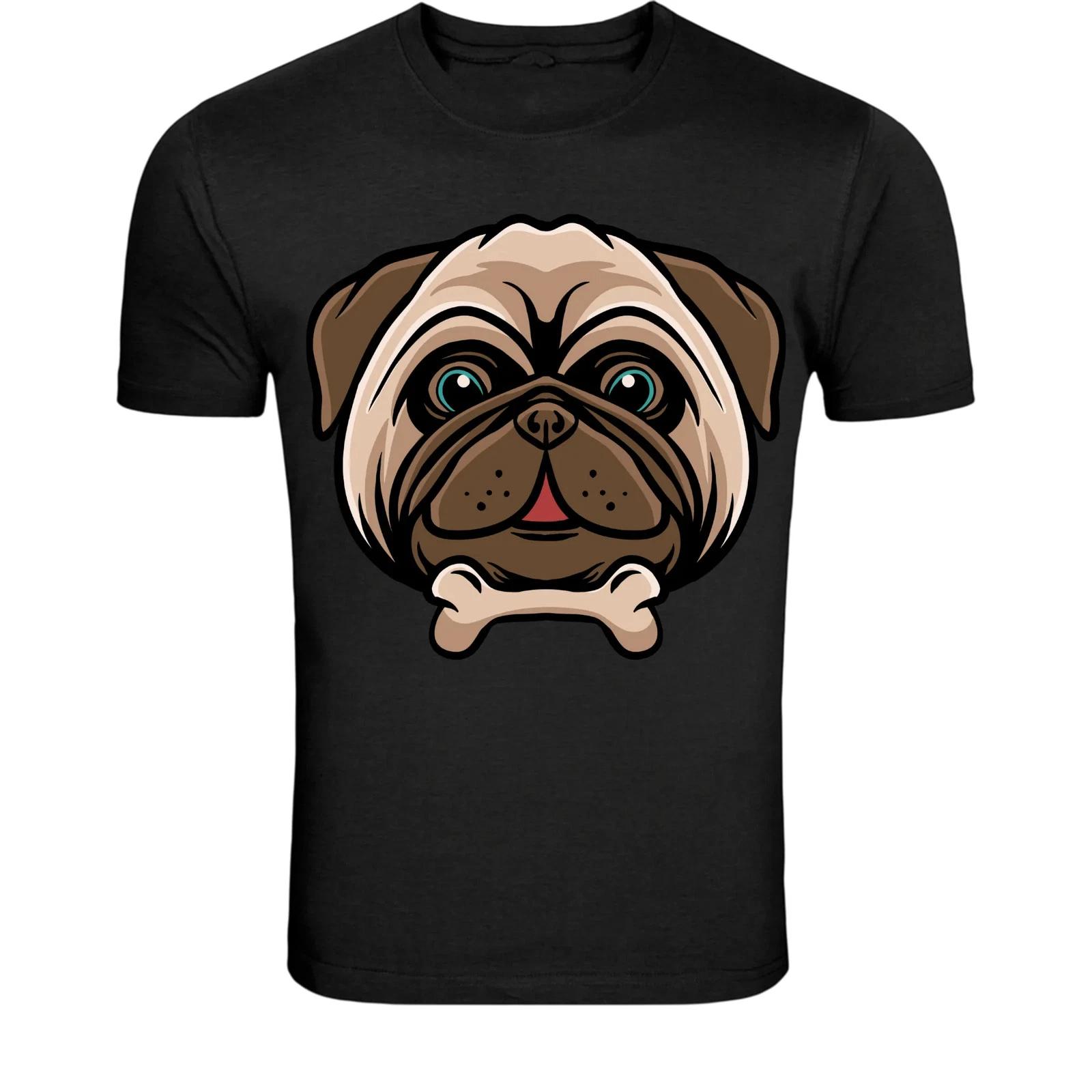 

Милая футболка с мордочкой мопса - Забавная мультяшная футболка с щенком XL