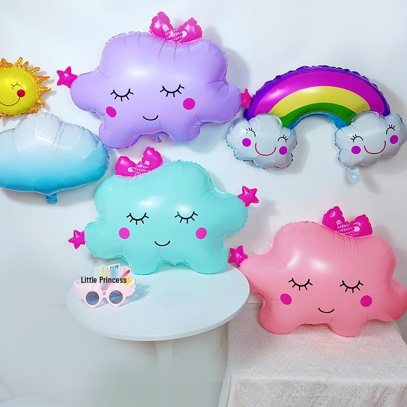 Large Rainbow Smile Balloons - Colorful Cloud Design for Kids' Birthday Party Decor