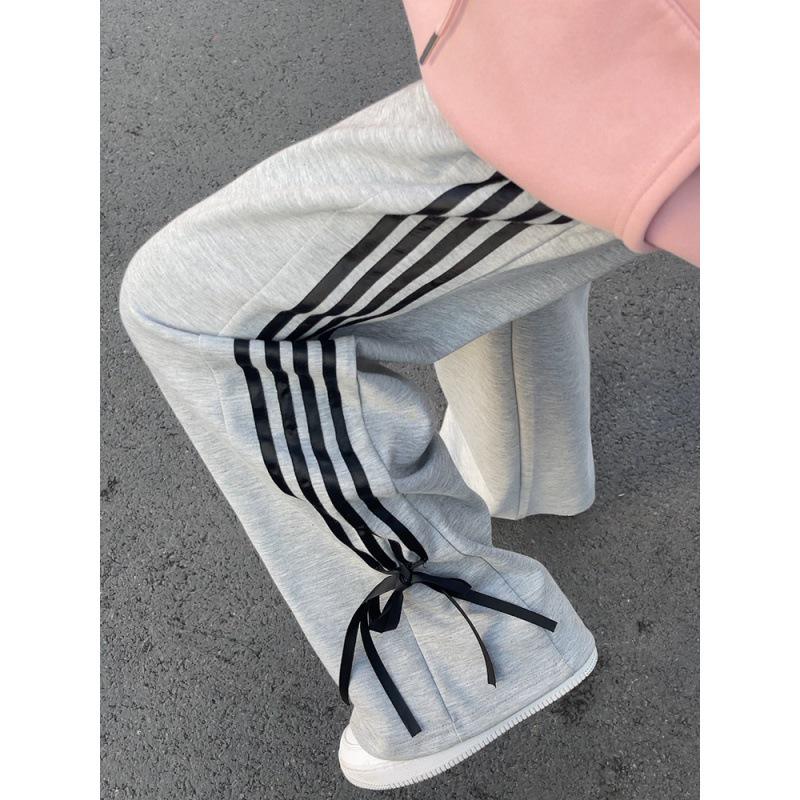 2024 Women's Pink Bow Elastic Waist Wide-Leg Sweatpants - Autumn/Winter, Loose Fit & Sporty Casual