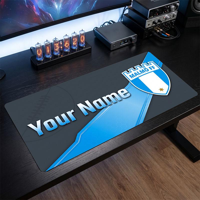 Malmö FF Custom Large Mouse Pad, Personalized Name Text Print, Football Logo Non‑Slip Desk Mat Gaming Gift