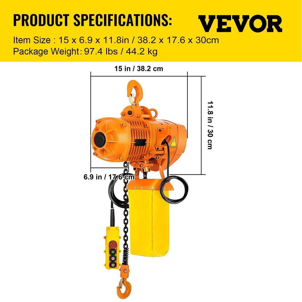Electric Chain Hoist Single Phase Crane Hoist 2200 lbs Load 13 ft Lifting