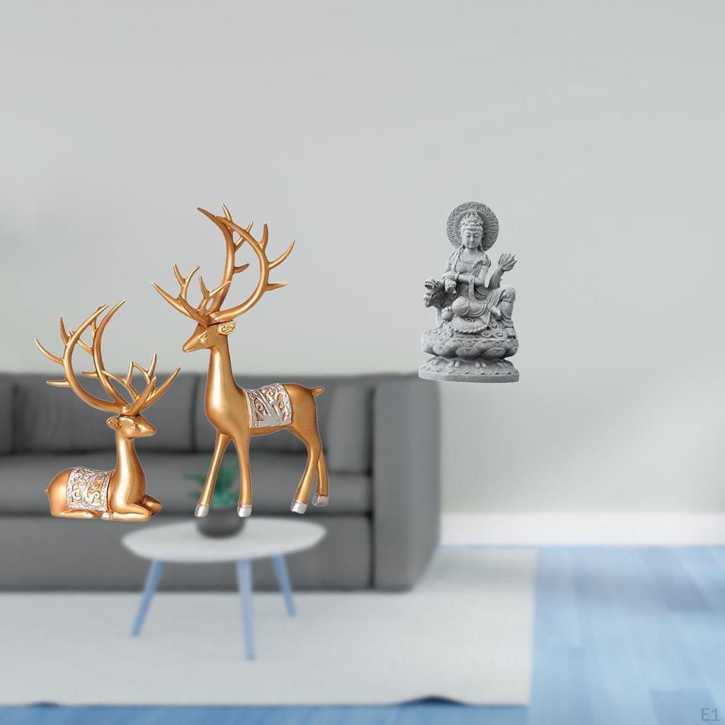 European Reindeer Sculpture Yin Figurine Feng Shui And Buddha Enthusiast Indoor Hallway Table