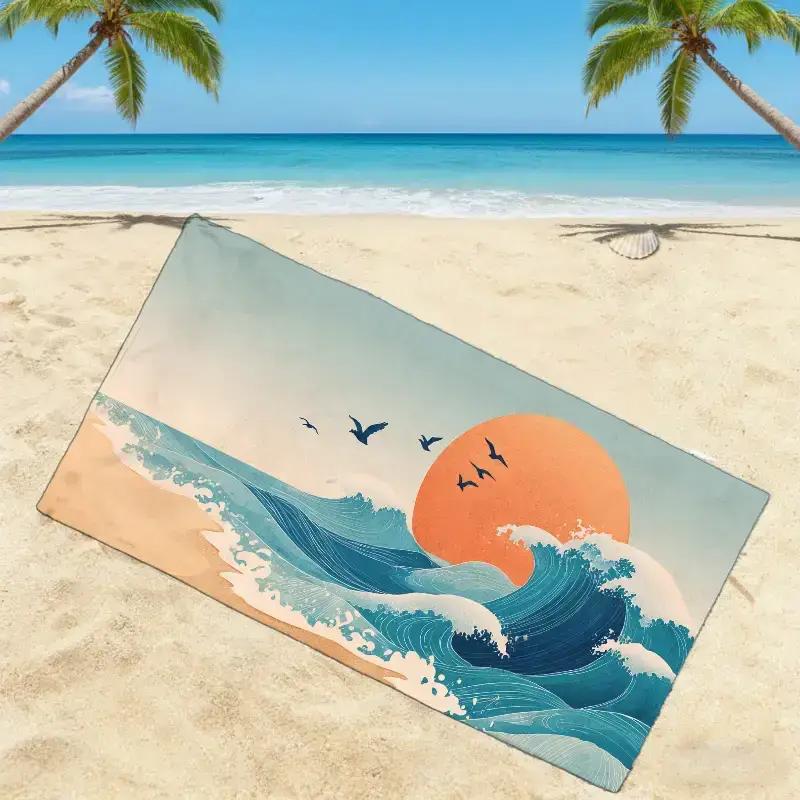 A Japanese Ukiyo-E Themed Beach Towel, Perfect for Festivals,Absorbent,Joyful Ocean,Hormonal Ocean,Collective Unconscious Sea