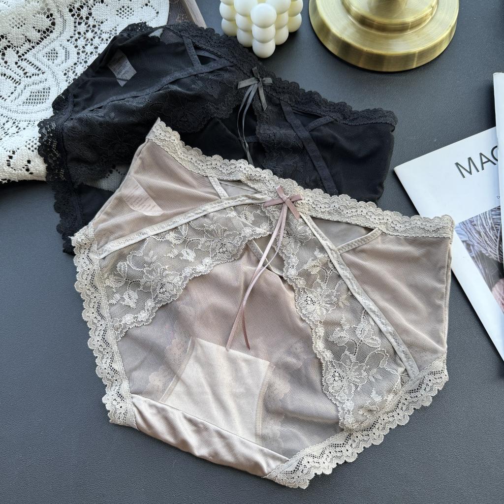 Ladies Spring and Summer Net Yarn Back Hollow Shiny Ice Silk Triangle Briefs