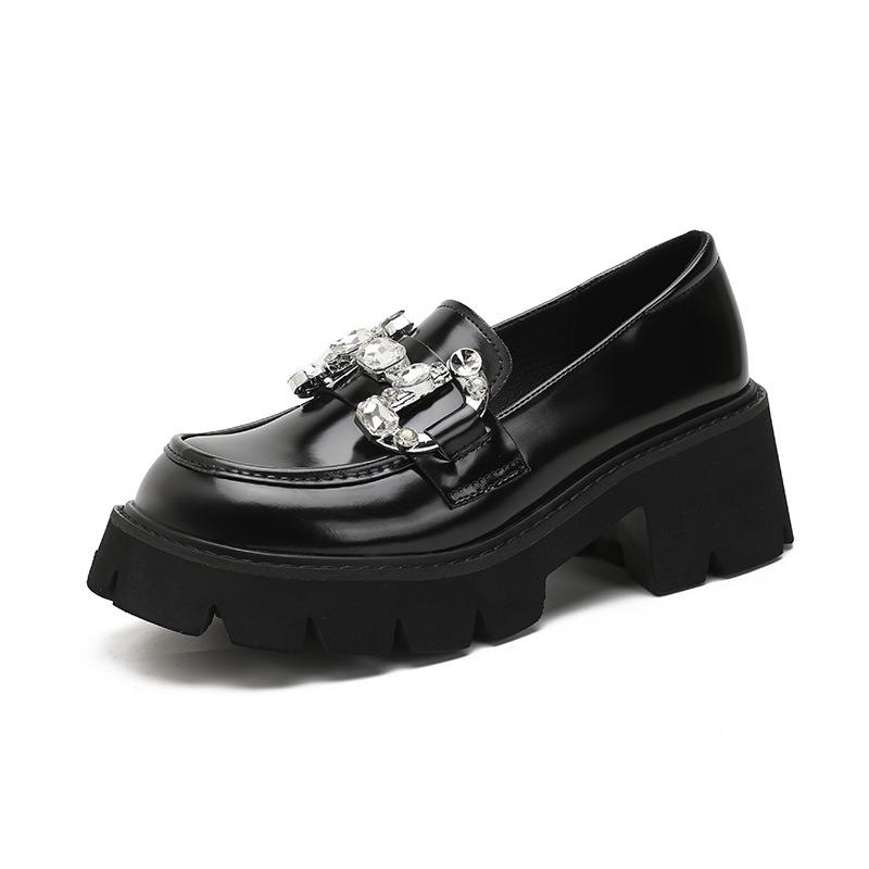 Platform J single shoes women's spring new college feng shui diamond horse buckle versatile, fashionable small leather shoes
