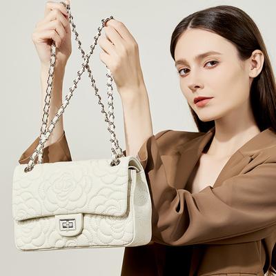 Small Fragrant Camellia Head High Layer Goat Skin Ringer Female Bag Texture Foreign Air Chain Bag Single Shoulder Crossbody Bag