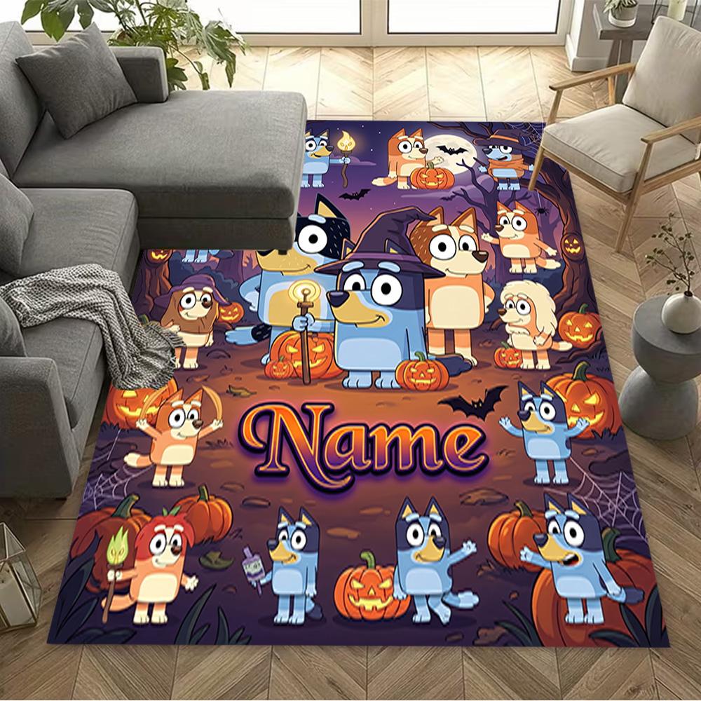 Halloween Bluey Family Personalized Text Area Rug Design for Entryway Dining Room Living Rooms Decorate Room Antislip Carpet Decorate Offices