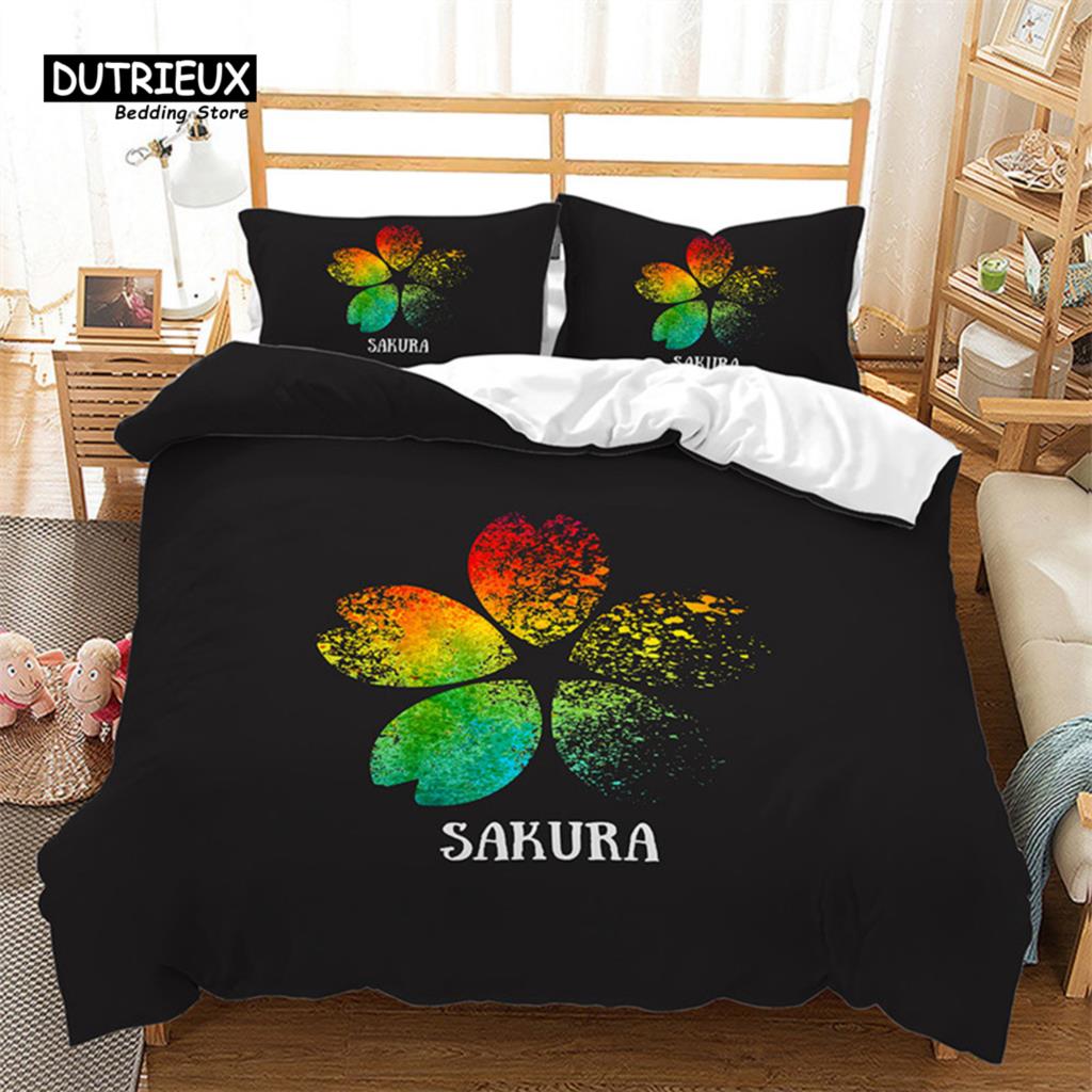 Cherry Blossoms Duvet Cover Japanese Style Petal Floral Bedding Set Pink Flower Comforter Cover 3pcs For Adults Teen Girls Decor